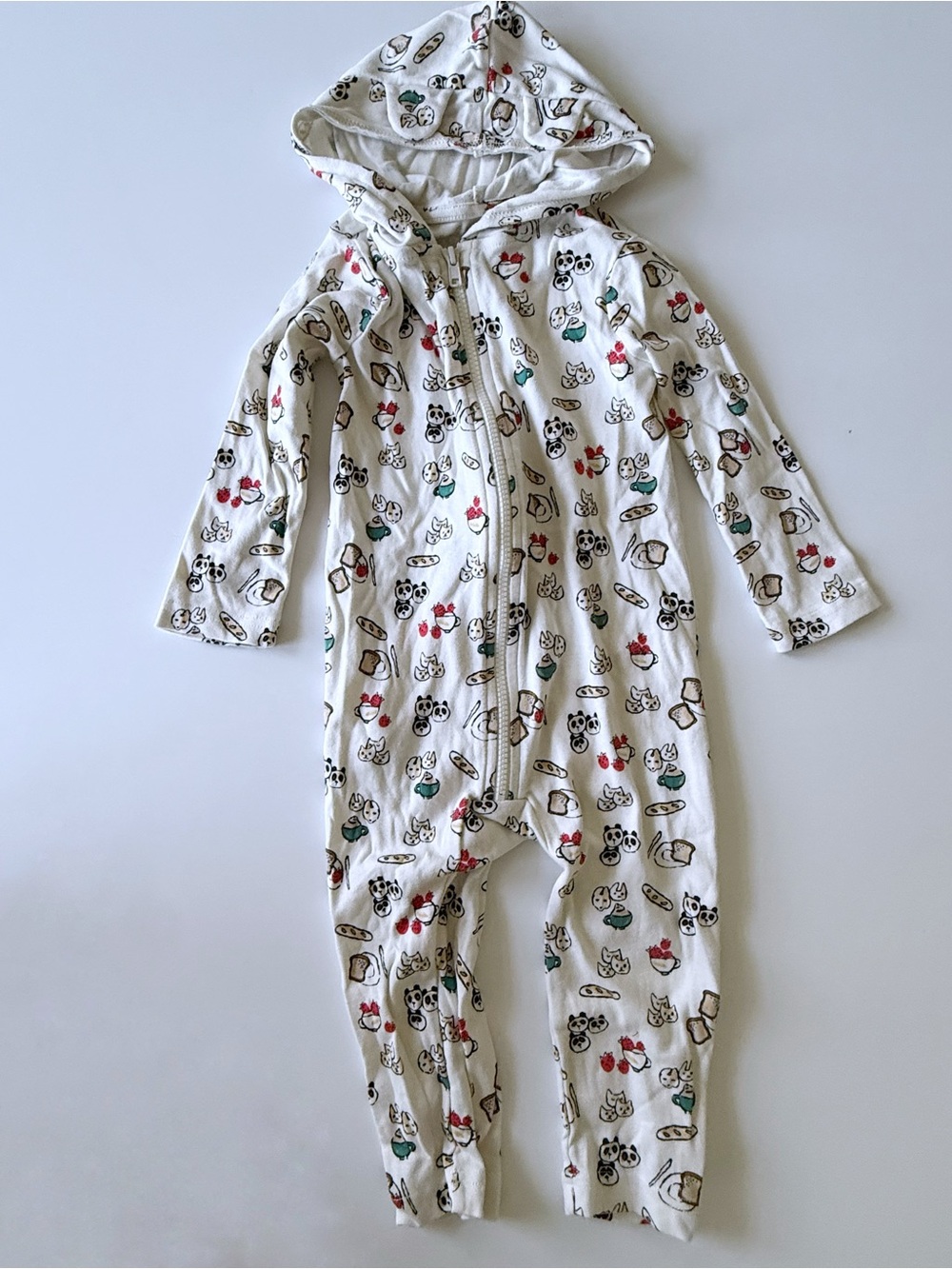 Tea Collection Cream Hooded Baby Romper with Animal Snack Print